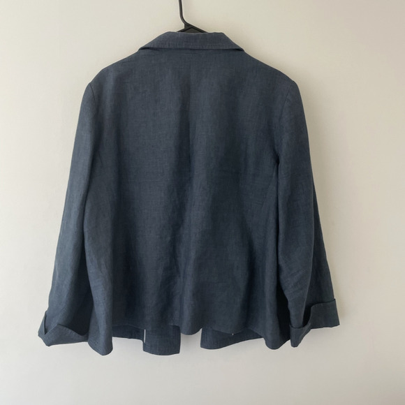 Talbots Linen Blazer 18W Navy Blue Minimalist Jacket Plus Size Classic Workwear - Picture 2 of 8